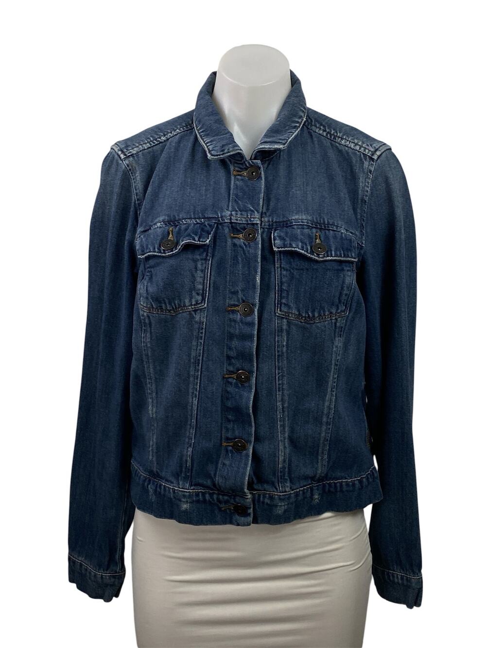 Paige Women's Blue Long Sleeve Button Down Denim Jean Jacket Trucker Size M
